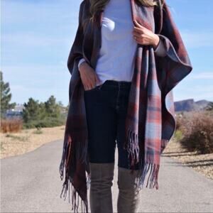 Soft Surroundings Plaid Fringe Sweater Poncho